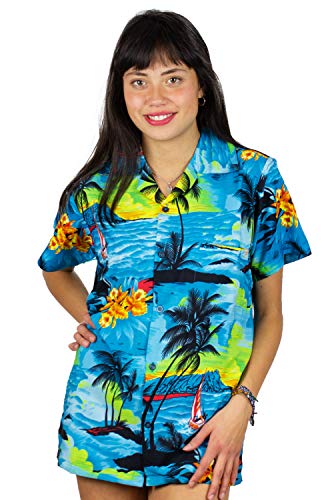 Funky Camisa Blusa Hawaiana, Manga Corta, Surf, Turquesa, M