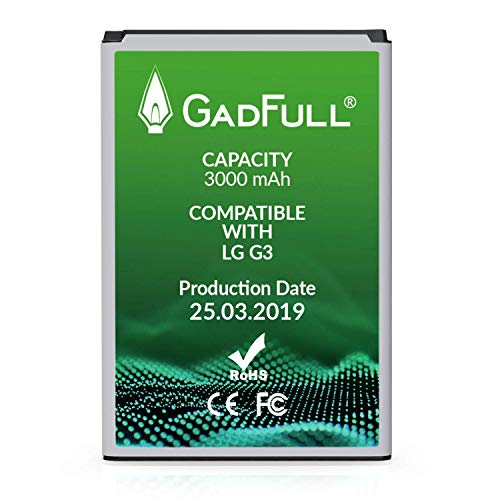 GadFull Batería de reemplazo para LG G3 | 2019 Fecha de producción | Corresponde al Original BL-53YH | Compatible con LG G3 D830 | D851 | LS990 batería de Repuesto