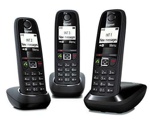 Gigaset AS405 Trio - Teléfono Inalámbrico, Pack 3 Unidades, Manos Libres, 100 Contactos, Pantalla gráfica iluminada 1.8", Letra tamaño grande, Color Negro Gigaset AS405 Trio - Teléfono Inalámbrico, Pack 3 Unidades, Manos Libres, 100 Contactos, Pantalla gráfica iluminada 1.8", Letra tamaño grande, Color Negro