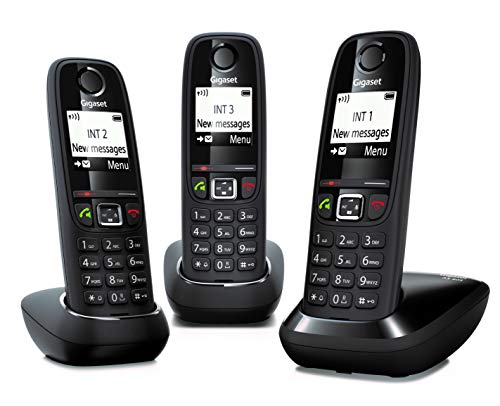 Gigaset AS405 Trio - Teléfono Inalámbrico, Pack 3 Unidades, Manos Libres, 100 Contactos, Pantalla gráfica iluminada 1.8", Letra tamaño grande, Color Negro