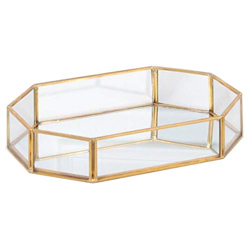 gouyou Bandeja de Almacenamiento del Espejo de Cristal Adornado del Metal del polígono para el Maquillaje/la joyería/el té/el Postre, decoración Concisa del Estilo de la Mesa de preparación gouyou Bandeja de Almacenamiento del Espejo de Cristal Adornado del Metal del polígono para el Maquillaje/la joyería/el té/el Postre, decoración Concisa del Estilo de la Mesa de preparación