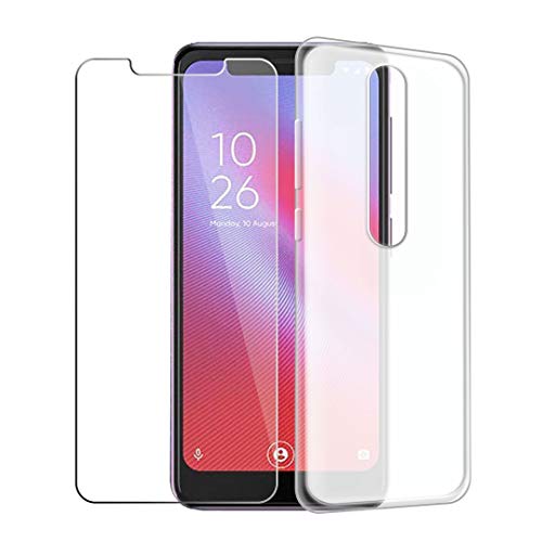 HYMY Funda para Vodafone Smart N10 Blanco Lechoso Translúcido + 1 x Vidrio Templado Protectores Pantalla - TPU Silicona Cover Tapa Caso para Vodafone Smart N10 (5.7") -Clear