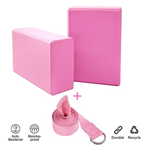 JIM'S STORE Bloque de Espuma+Correa,Bloque de Yoga Ejercico EVA de Alta Densidad para Mejorar Fuerza y Flexibilidad Yoga Pilates Amantes(Rosa)