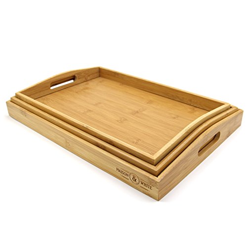 Juego de 3 bandejas de bambú para servir | Platos de madera | Bordes elevados y peso ligero | Perfecto para el desayuno en Bed & Tea | Bandeja de servicio con asas | M&W Juego de 3 bandejas de bambú para servir | Platos de madera | Bordes elevados y peso ligero | Perfecto para el desayuno en Bed & Tea | Bandeja de servicio con asas | M&W