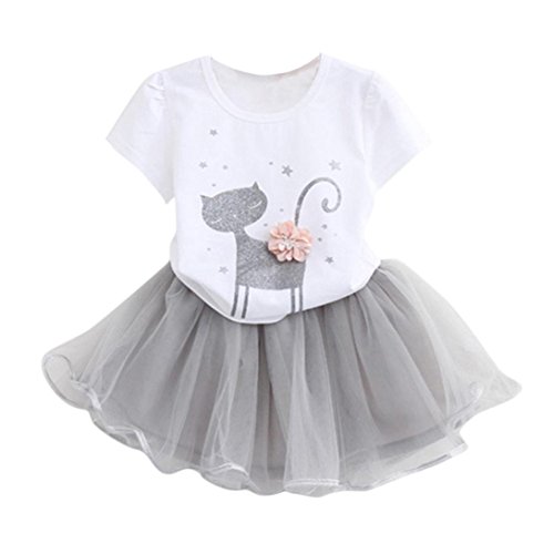 K-youth Vestido de niña, Vestido para Bebés Ropa Impresa de Camisa y del Vestido del Gato Muchacha Encantadora Ropa de Bebe niña Verano 2018 (Blanco, 2-3 años)