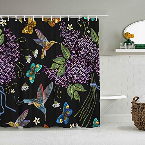 Kgblfd Cortina de Ducha Impermeable,Púrpura Lila Tropical Colibrí Aves Mariposas Violeta Florecimiento,Cortinas de baño de poliéster de diseño 3D con 12 Ganchos,tamaño 180 x 210cm Kgblfd Cortina de Ducha Impermeable,Púrpura Lila Tropical Colibrí Aves Mariposas Violeta Florecimiento,Cortinas de baño de poliéster de diseño 3D con 12 Ganchos,tamaño 180 x 210cm
