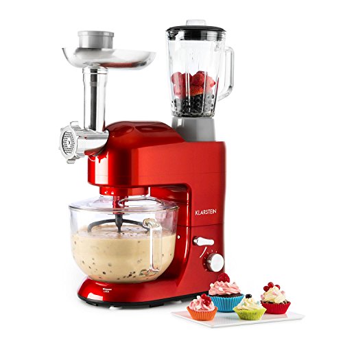 Klarstein Lucia Rossa 2G - Robot de cocina universal, Batidora, 1200 W, 5,2 Litros, Amasadora planetaria, Picadora de carne, Rodillo para pasta, Licuadora 1,5 Litros, 6 Velocidades, Rojo Klarstein Lucia Rossa 2G - Robot de cocina universal, Batidora, 1200 W, 5,2 Litros, Amasadora planetaria, Picadora de carne, Rodillo para pasta, Licuadora 1,5 Litros, 6 Velocidades, Rojo