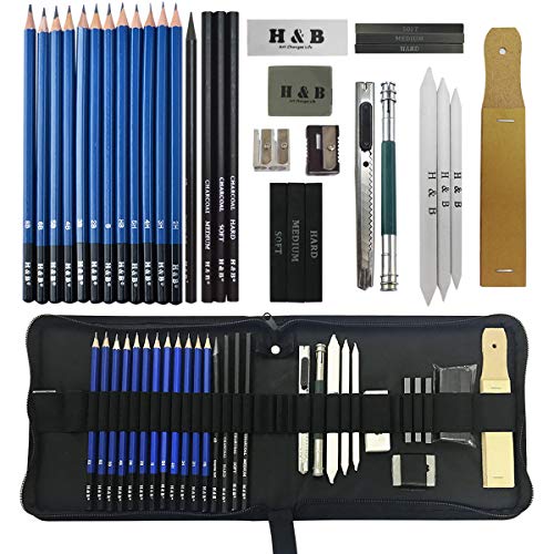 Lápices de Dibujo para Bocetos y Bosquejo, KidsPark 33 Pieza Set de Dibujo Artista Kit con Lápiz Carbón Grafito Goma Cuchillo con Bolsa para Estudiantes Principantes Profesionales Niños Adultos Lápices de Dibujo para Bocetos y Bosquejo, KidsPark 33 Pieza Set de Dibujo Artista Kit con Lápiz Carbón Grafito Goma Cuchillo con Bolsa para Estudiantes Principantes Profesionales Niños Adultos