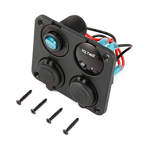 Libertroy Dual USB Ports Car Charger + LED Voltmeter + 12V Power Socket + On-Off Switch 4 in 1 Car Marine Boat LED Switch Panel - Black & Red & Blue