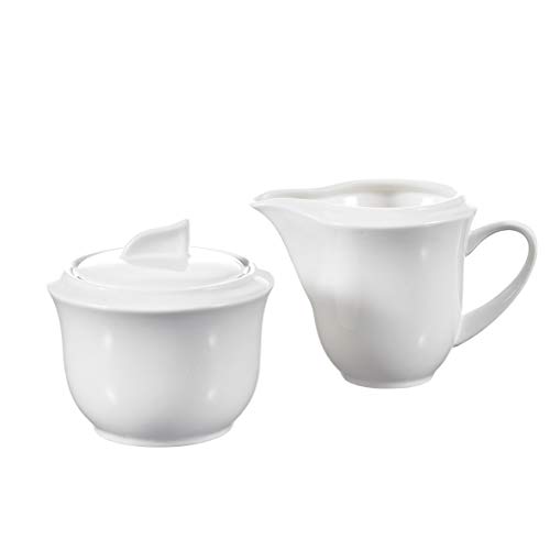 MALACASA, Series Carina,3 Piezas Jarra de Leche de Porcelana Juego de Vajillas y Azucarero con tapa, Ayudante de Cocina Color Blanco