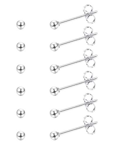 Milacolato 6-12 pares de pendientes en 925 pequeños pendientes de plata de ley con bolas redondas redondas para joyería de mujer