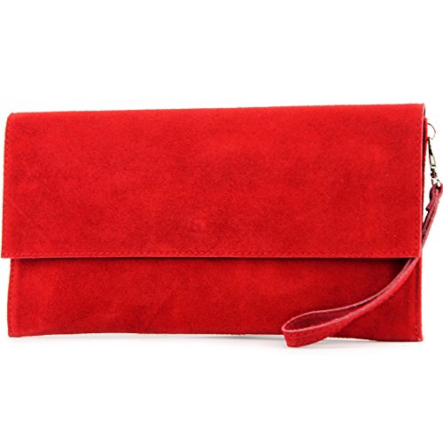 modamoda de - cuero italiano de embrague T151 Pequeño Gamuza, Color:rojo modamoda de - cuero italiano de embrague T151 Pequeño Gamuza, Color:rojo