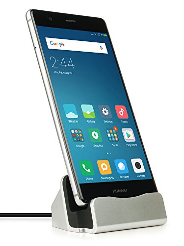 MyGadget USB C Docking Station - Base Estación de Carga para Samsung Galaxy S10 S9 (Edge) Plus, Huawei Mate 20 / P20 / P30 (Pro) / Xiaomi Mi 9 - Plateado