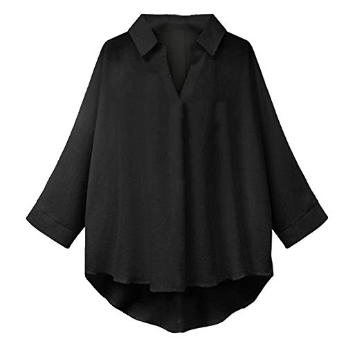 NOBRAND Primavera y Otoño Nueva Mujer Camisa de manga larga Solapa Blusa suelta Negro Negro ( XXXL
