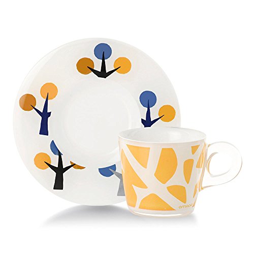 Omada design Set 4 tazas de café con platillo, capacidad 6 cl, en plástico irrompible, apto para lavavajillas, línea Plexart, varios patrones, para bares, restaurantes y particulares