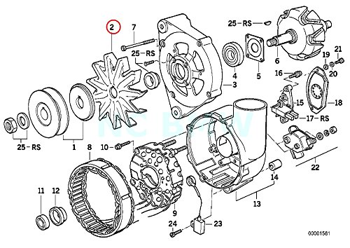 Original de BMW E23 E24 E28 E30 E32 E34 E36 12311735306 OEM rueda de ventilador de alternador