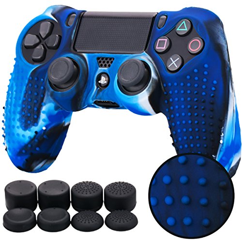 Pandaren® TACHONADO de silicona Fundas protectores de piel antideslizante para el PS4 Mando x 1 (camuflaje azul) + FPS PRO thumb grip x 8 Pandaren® TACHONADO de silicona Fundas protectores de piel antideslizante para el PS4 Mando x 1 (camuflaje azul) + FPS PRO thumb grip x 8