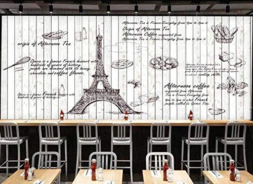 Papel pintado - Mural-Tablero de madera Torre de París mural de panadería cafe bar restaurante etiqueta de la pared póster 300cmx210cm (118.1x82.7 pulgadas) Cubierta de la pared póster foto mural fond