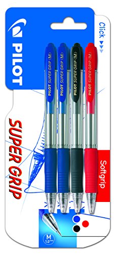 Pilot Spain Super Grip - Bolígrafo retráctil con tinta base aceite, 4 unidades, multicolor