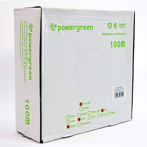 Powergreen CAB-05100-BEF Bobina de Cable Cat 5E FTP 100 Metros Exterior Caja 24 Awg