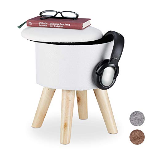 Relaxdays Taburete Bajo Redondo de Almacenaje con Tapa, Madera, DM y Poliéster, Blanco, 36 x 31,5 x 31,5 cm Relaxdays Taburete Bajo Redondo de Almacenaje con Tapa, Madera, DM y Poliéster, Blanco, 36 x 31,5 x 31,5 cm