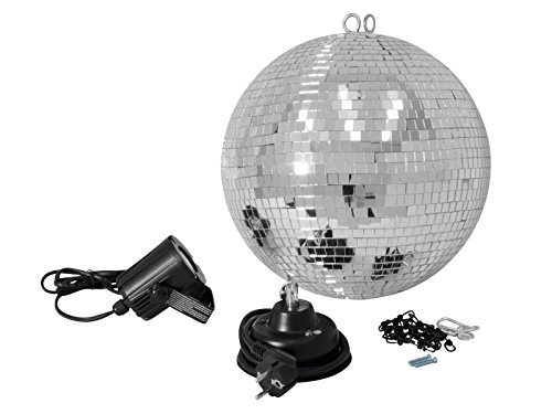 Set de bola de discoteca NIGHT FEVER con bola plateada y foco LED, Ø 30cm - Esfera giratoria / Decoración fiestas - showking