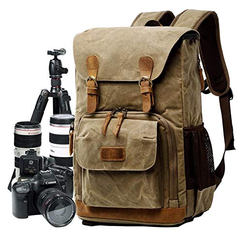 SHS Mochila para Cámara de Lona de Gran Capacidad Mochila de cámara DSLR para Cámaras y Accesorios DSLR Digitales a Prueba de Golpes y Agua Mochila de Viaje (Caqui) SHS Mochila para Cámara de Lona de Gran Capacidad Mochila de cámara DSLR para Cámaras y Accesorios DSLR Digitales a Prueba de Golpes y Agua Mochila de Viaje (Caqui)