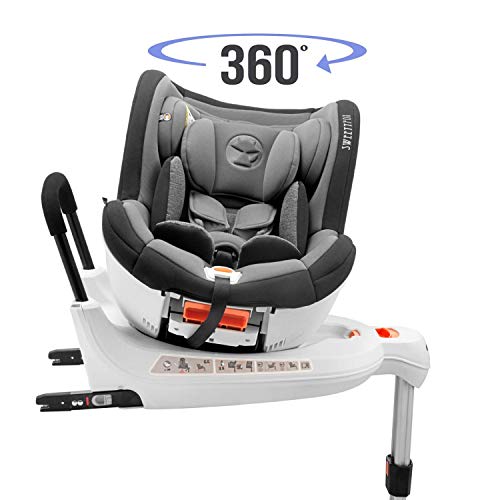 Silla de Coche Giratoria 0-18kg, 360º, Isofix, Grupo 0+/1, Normativa ECE R44/4 (Máxima Seguridad para Vuestro Hijo) - Silla de Coche 0 + 1, Reclinable, Rotativa con Alzador de Asiento para niños