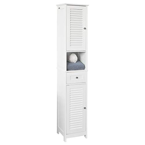 SoBuy Armario para baño Alto Mueble Columna de baño estanterías de baño-2 Puertas y 1 cajón FRG236-W,ES