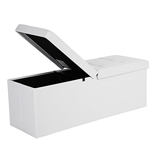 SONGMICS Baúl Puff Taburete para almacenaje Plegable Carga Máxima de 300 kg Blanco 110 x 38 x 38 cm LSF75WT