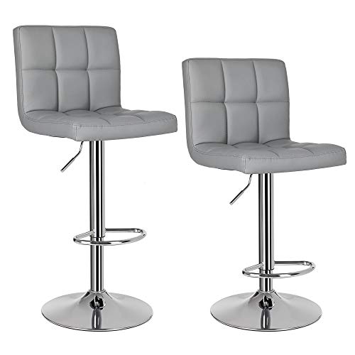 Songmics Juego de 2 Taburetes de Bar, con Respaldo Regulable en Altura, Giratorio, Cromado, Cuero Sintético, Gris LJB64G Songmics Juego de 2 Taburetes de Bar, con Respaldo Regulable en Altura, Giratorio, Cromado, Cuero Sintético, Gris LJB64G