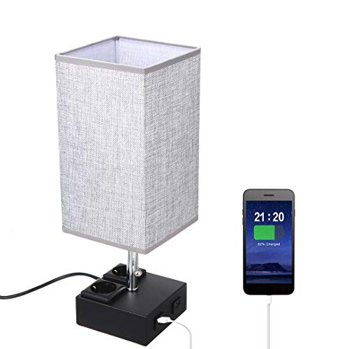 TOMSHOO - Lámpara de mesa de noche para dormitorio, luz nocturna para dormitorio con 2 puertos de carga USB, E27 Base LED lámpara de escritorio para salón, habitación de los niños, dormitorio TOMSHOO - Lámpara de mesa de noche para dormitorio, luz nocturna para dormitorio con 2 puertos de carga USB, E27 Base LED lámpara de escritorio para salón, habitación de los niños, dormitorio