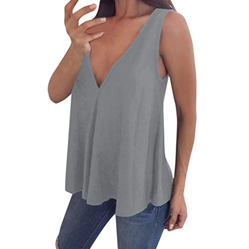 VEMOW Cami Tops Camiseta con Cuello en V para Mujer Camiseta sin Mangas Chaleco de Verano Blusa Talla Grande(Gris,5XL)