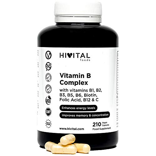 Vitamina B Complex | 210 cápsulas veganas para 7 meses | Complejo Vitaminas B con B1, B2, B3, B5, B6, B12, Biotina y Ácido Fólico | Aumenta el nivel de energía y mejora la concentración y la memoria Vitamina B Complex | 210 cápsulas veganas para 7 meses | Complejo Vitaminas B con B1, B2, B3, B5, B6, B12, Biotina y Ácido Fólico | Aumenta el nivel de energía y mejora la concentración y la memoria