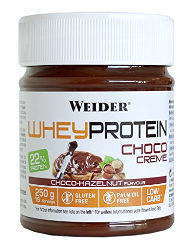 Weider Whey Protein Spread 250 g. Crema de avellana con 22% de proteínas Baja en azúcares Sin aceite de palma y sin gluten.