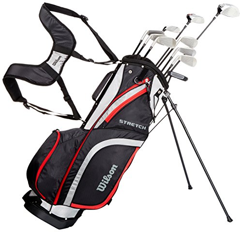 Wilson, Set completo para principiantes, 10 palos de golf con bolsa de transporte, Hombre (mano izquierda) Stretch XL, Negro/Gris/Rojo, WGG157553