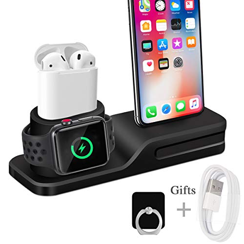 Wonsidary Soporte de Carga para Apple, 3 en 1 Estación de Carga Silicona Base de Carga Soporte Cargador para Apple Watch Series 5/4/3/2/1, Airpods, iPhone 11/11Pro/Xs/Xs MAX/Xr/X/8/7 Plus/6