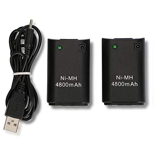 Xbox 360 Mando Batería, OSAN 2Pc 4800mAh Baterías + USB Cable para Mando Remoto de Control Xbox 360 Negro