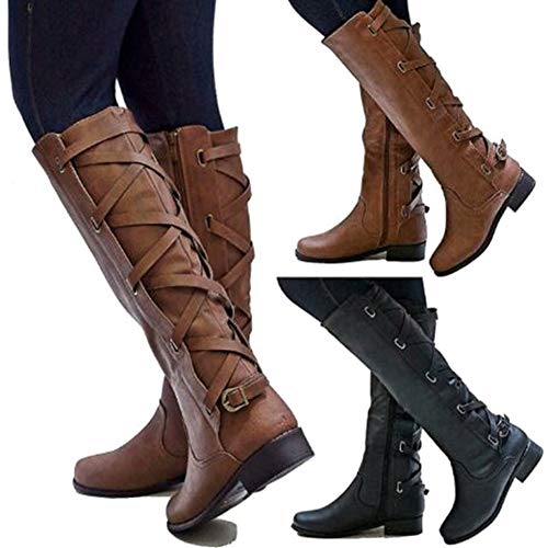 Acreny Botas de Mujer Invierno Botas Altas de Mujer Tacon Señoras con Cordones Tirantes de Rodilla Botas Mujer Nieve Impermeables