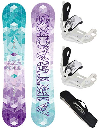 AIRTRACKS Snowboard Set - Tabla Akasha Mujer 147 - Fijaciones Master FASTEC W M - Bag/Nuevo