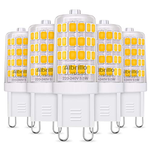 Albrillo Bombillas LED G9 de 3.5W, 40 W Bombilla Halógena Equivalente, Blanco Cálido 3000K, 400LM, Sin Parpadeos, 360° Ángulo de Haz Omni Directional, No Regulable, Pack de 5 Unidades