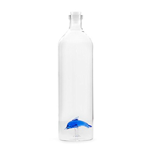 Balvi - Dolphin Botella de Vidrio para Agua. Contiene la Figura de un delfín. Incluye un tapón de Silicona.