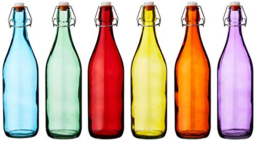 Bar @ drinkstuff Botellas colgantes de vidrio coloreado 1 litro - Juego de 6 - Botellas rojas, azules, naranjas, verdes, amarillas y moradas