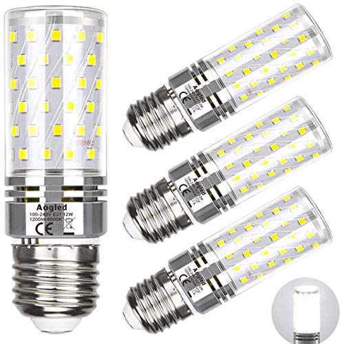 Bombilla Led E27 12w 6000k Aogled,Equivalente Lámpara Halógena De 100w,Blanco Frio 6000K,1200lm,ángulo 360,Tornillo Edison E27,No Regulable,Sin Parpadeo,Ac 85-265V,E27 Iluminación Led,4 Unidades