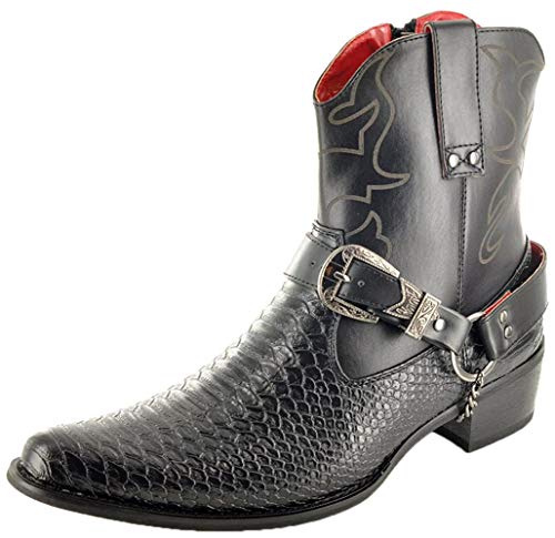 Botas para hombre, con cremallera, hasta el tobillo, de piel de serpiente, estilo vaquero, color Negro, talla 43