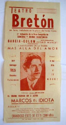 Cartel - Poster : TEATRO BRETON en TORO. Angeles García, Santiago Colom, Pedro Marcet.