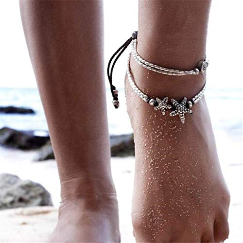 Chicer Brazalete de tobillo, diseño de estrella de mar, Vintage, ideal para llevar con Sandalias o Pies Descalzados, Playa, Joyería Ajustable para Mujer Chicer Brazalete de tobillo, diseño de estrella de mar, Vintage, ideal para llevar con Sandalias o Pies Descalzados, Playa, Joyería Ajustable para Mujer