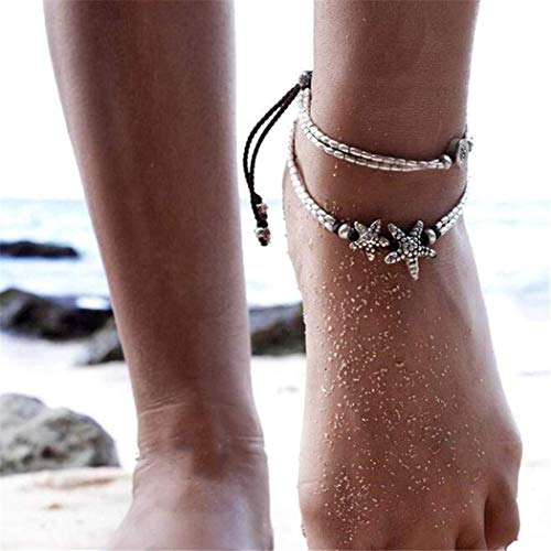 Chicer Brazalete de tobillo, diseño de estrella de mar, Vintage, ideal para llevar con Sandalias o Pies Descalzados, Playa, Joyería Ajustable para Mujer