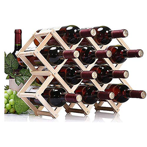 EOPER - Botellero plegable de madera para 10 botellas de vino, soporte para barra de cocina para el hogar, madera de fresno
