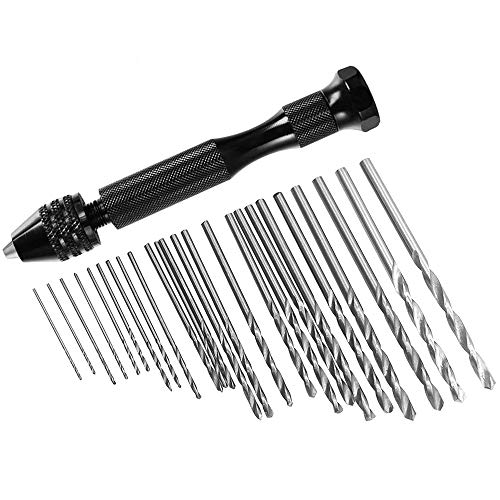 FineGood - Juego de 25 brocas para taladro de mano, 24 piezas de micro mini brocas (0,6-3 mm) con 1 herramienta giratoria para madera joyería y plástico FineGood - Juego de 25 brocas para taladro de mano, 24 piezas de micro mini brocas (0,6-3 mm) con 1 herramienta giratoria para madera joyería y plástico